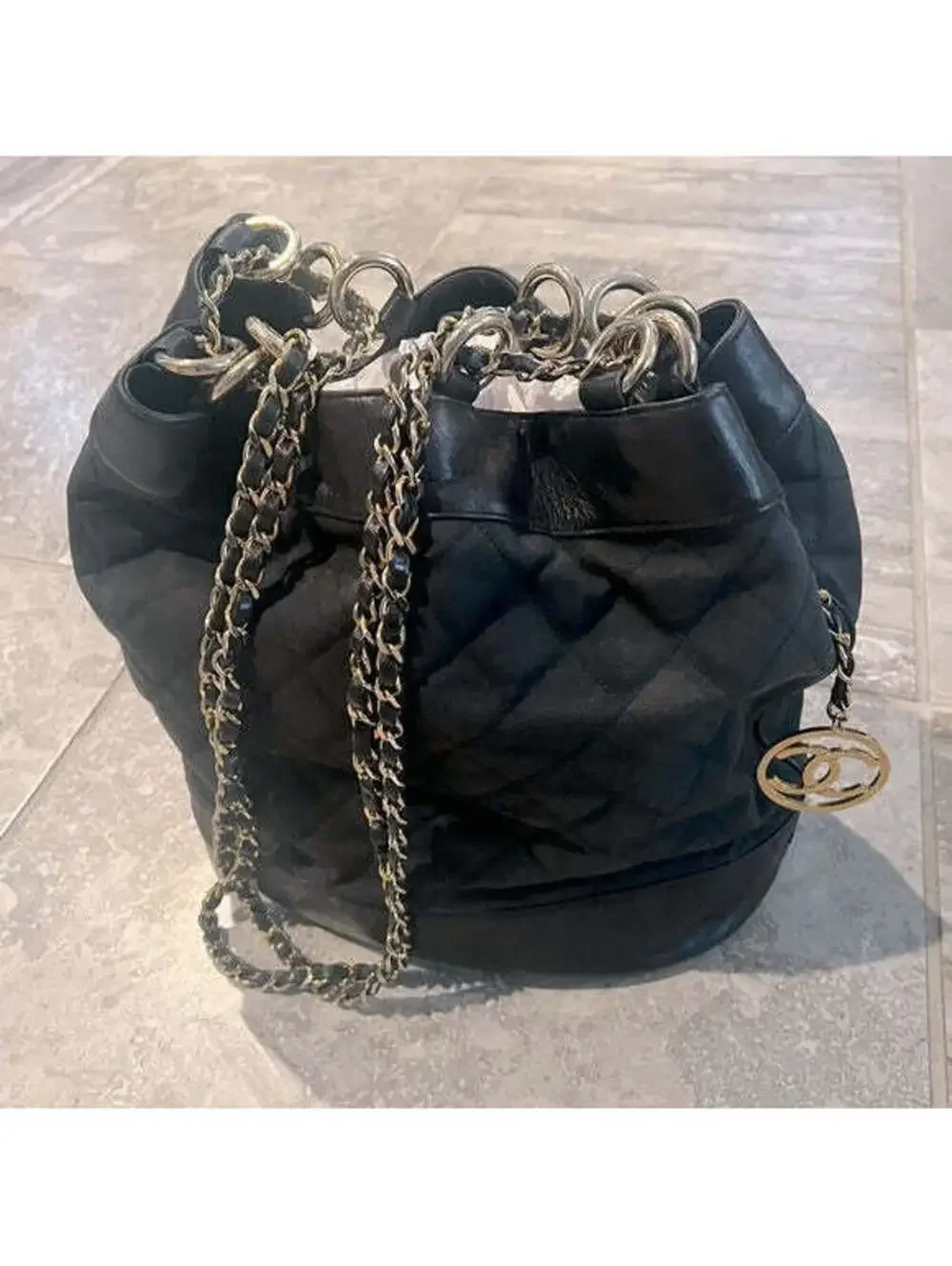 Chanel Black Canvas CC Chain Bucket Bag - Made in Italy - Rare Piece
